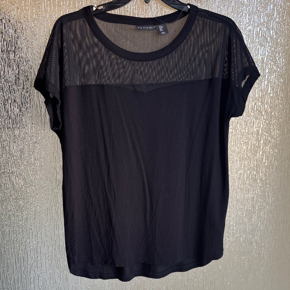 Tahari MediumBlack Sheer Mesh Detail Top